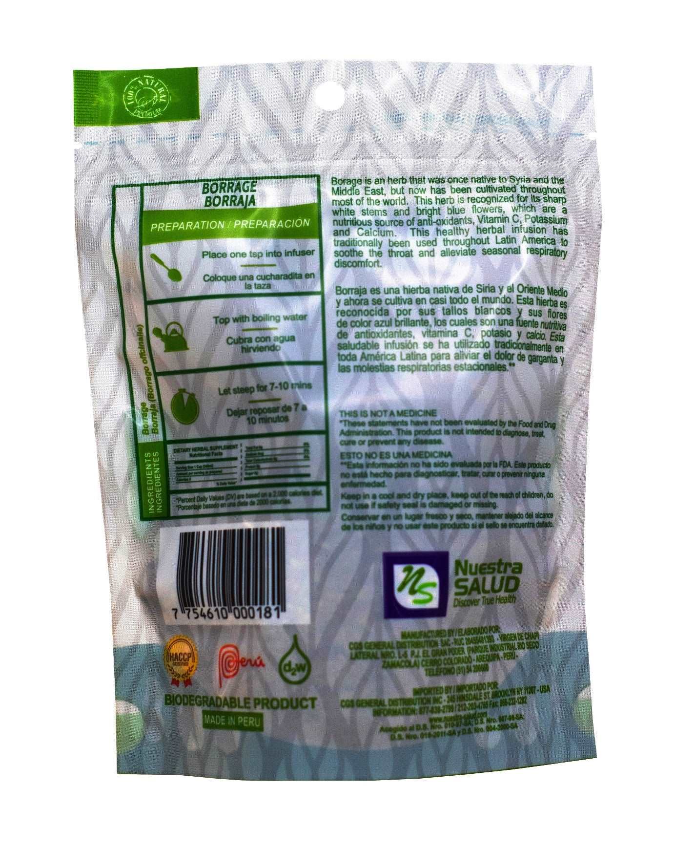 Borraja Borage Loose Herbal Infusion Tea Value Pack (90g) by Nuestra Salud sold by NS Herbs Co.