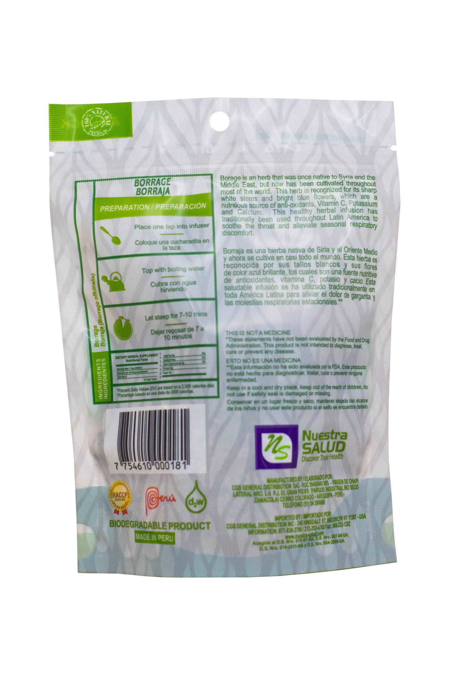 Borraja Borage Herbal Tea (30g) 1.05oz by Nuestra Salud sold by NS Herbs Co.