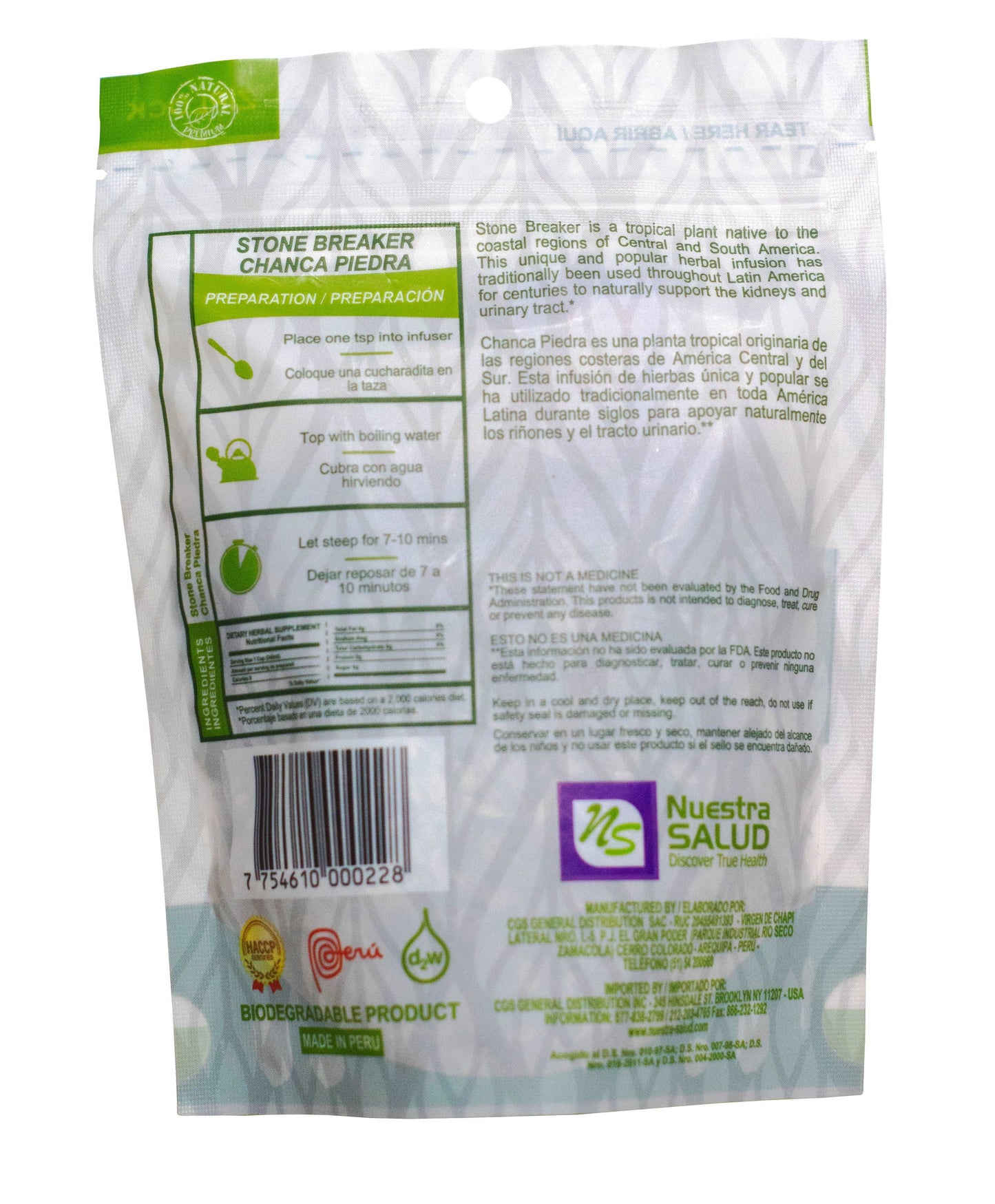Chanca Piedra Stone breaker Loose Herbal Infusion Tea Value pack (120g) by Nuestra Salud sold by NS Herbs Co.