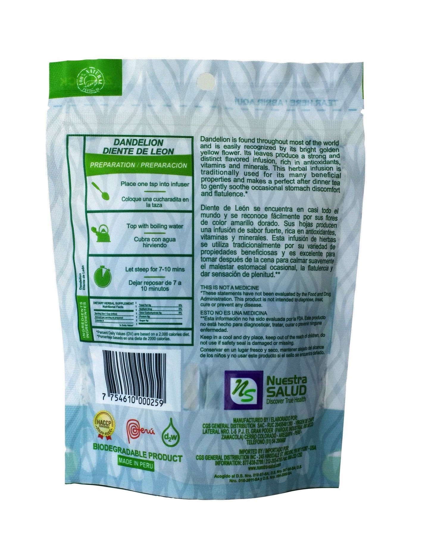 Diente De Leon Dandelion Loose Herbal Infusion Tea Value pack (90g) by Nuestra Salud sold by NS Herbs Co.