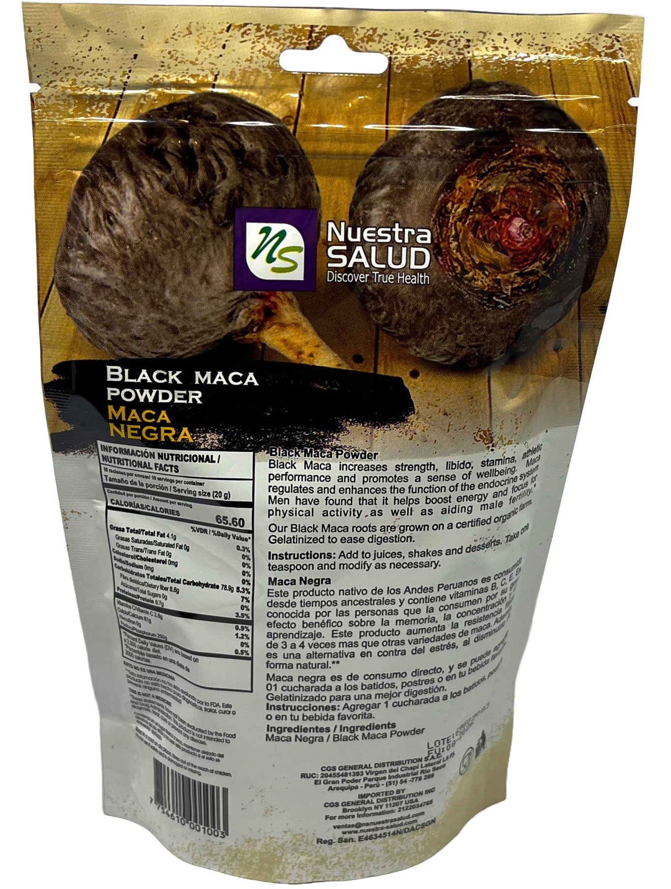 Black Maca Root Powder (200g/7.05oz) Gelatinized Peruvian Black Maca Root powder Nuestra Salud