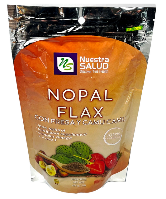 Nopal Flax Blend Plus Flaxseed Strawberry & Camu Camu Colon Cleanser Blend (454g) Nuestra Salud