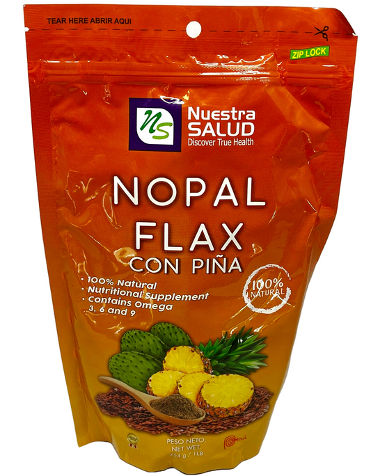 Nopal Flax Blend Plus Pineapple Flaxseed Fiber Senna Colon Cleanser (454g) Nuestra Salud