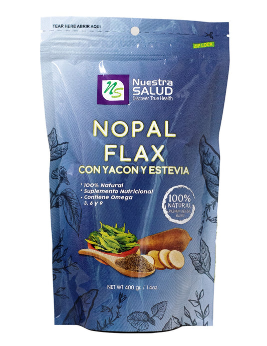 Nopal Flax Blend Plus Yacon Root Stevia Flaxseed Fiber Colon Cleanser Blend (454g) Nuestra Salud