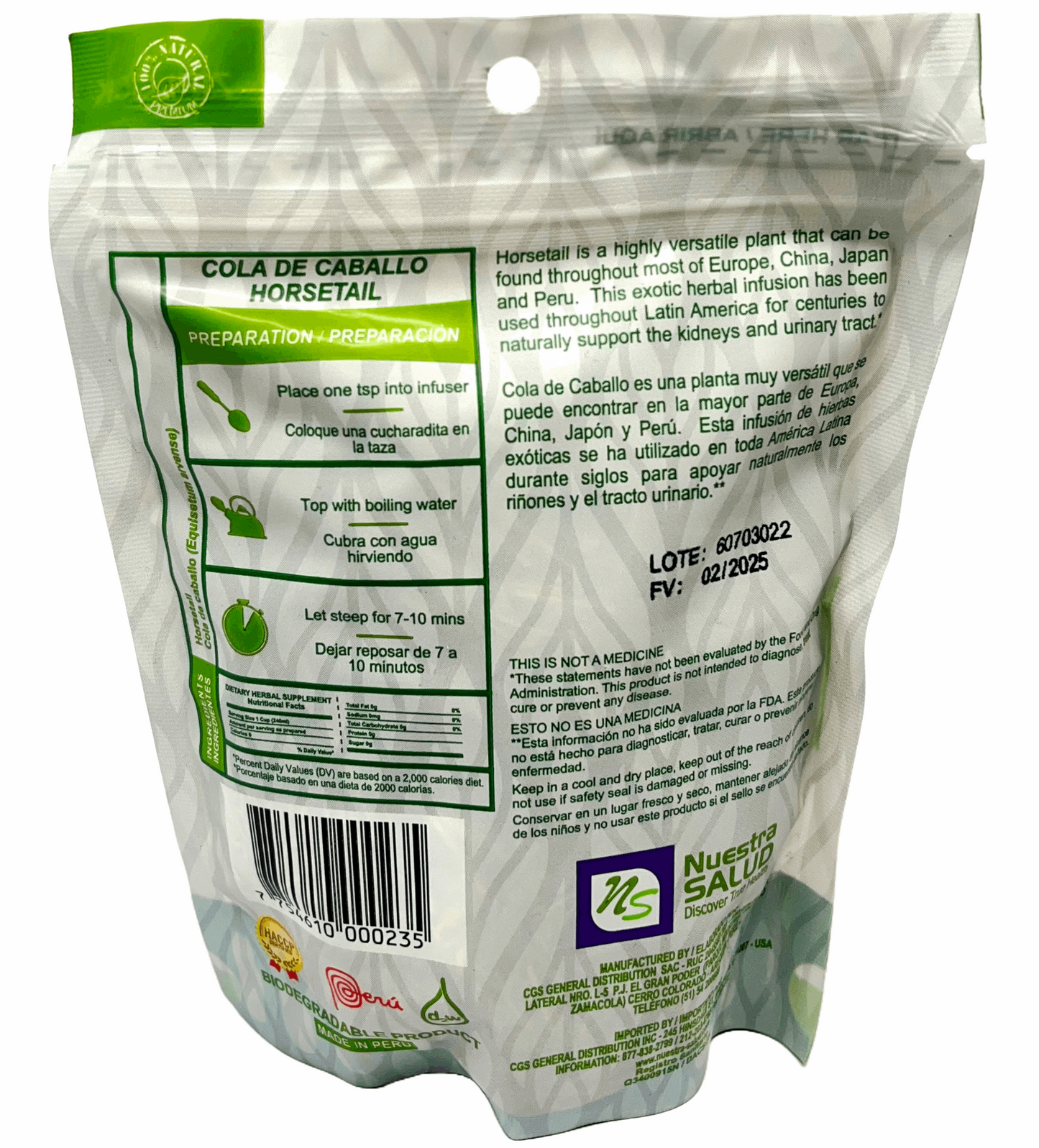 Horsetail Herbal Tea for Wellness - Value pack (90g) Cola de Caballo Te