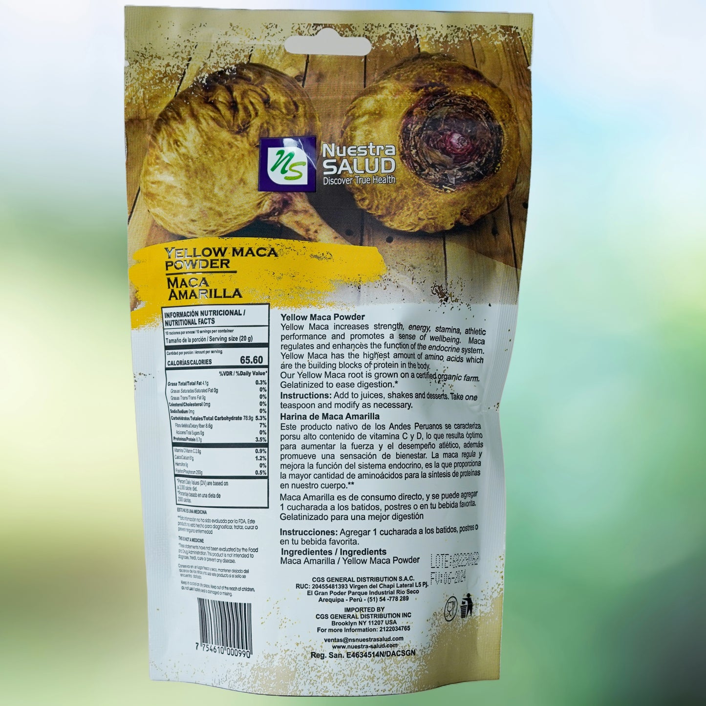 Maca Powder Unleash the Power of Peruvian Maca Amarilla (200g) Gelatinized Maca Root powder is still 100% pure maca root Nuestra Salud