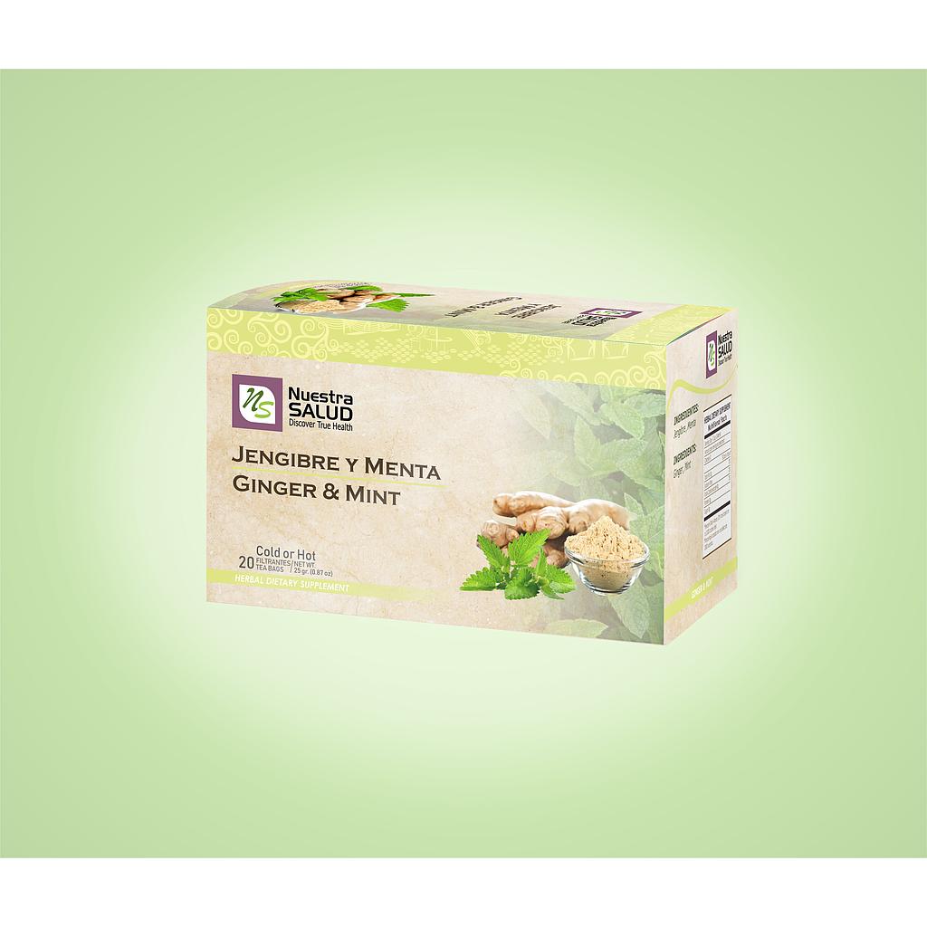 Jengibre & Menta Té Ginger & Mint Filter Tea Box (20 Tea bags) by Nuestra Salud sold by NS Herbs Co.