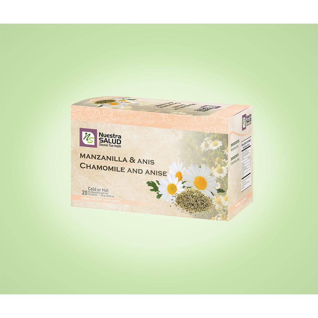 Manzanilla y Anis Chamomile & Anise Filter Tea Box (20 Tea Bags) by Nuestra Salud sold by NS Herbs Co.