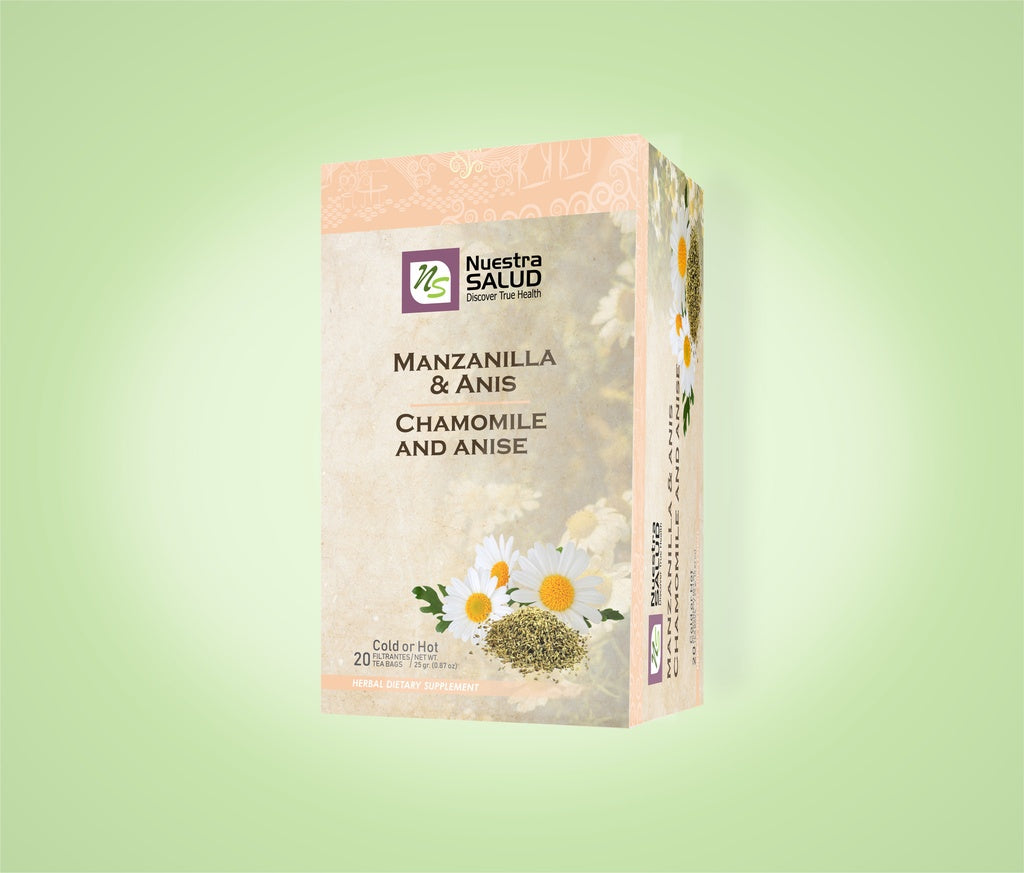 Manzanilla y Anis Chamomile & Anise Filter Tea Box (20 Tea Bags) by Nuestra Salud sold by NS Herbs Co.