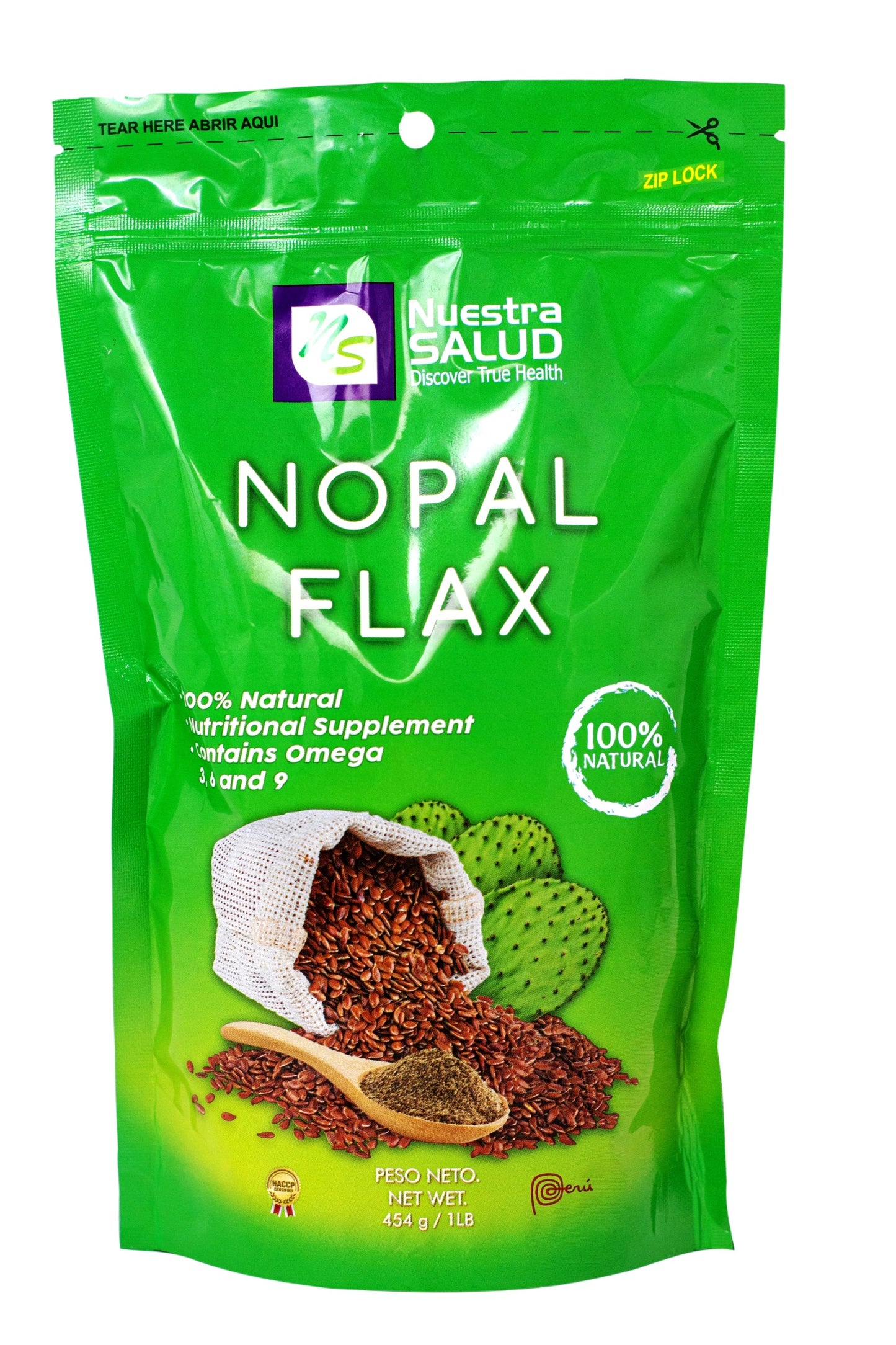 Nopal Flax Plus Original Linaza (6 units) Flaxseed Fiber for Gentle Colon Cleansing and Digestive Health. Nuestra Salud