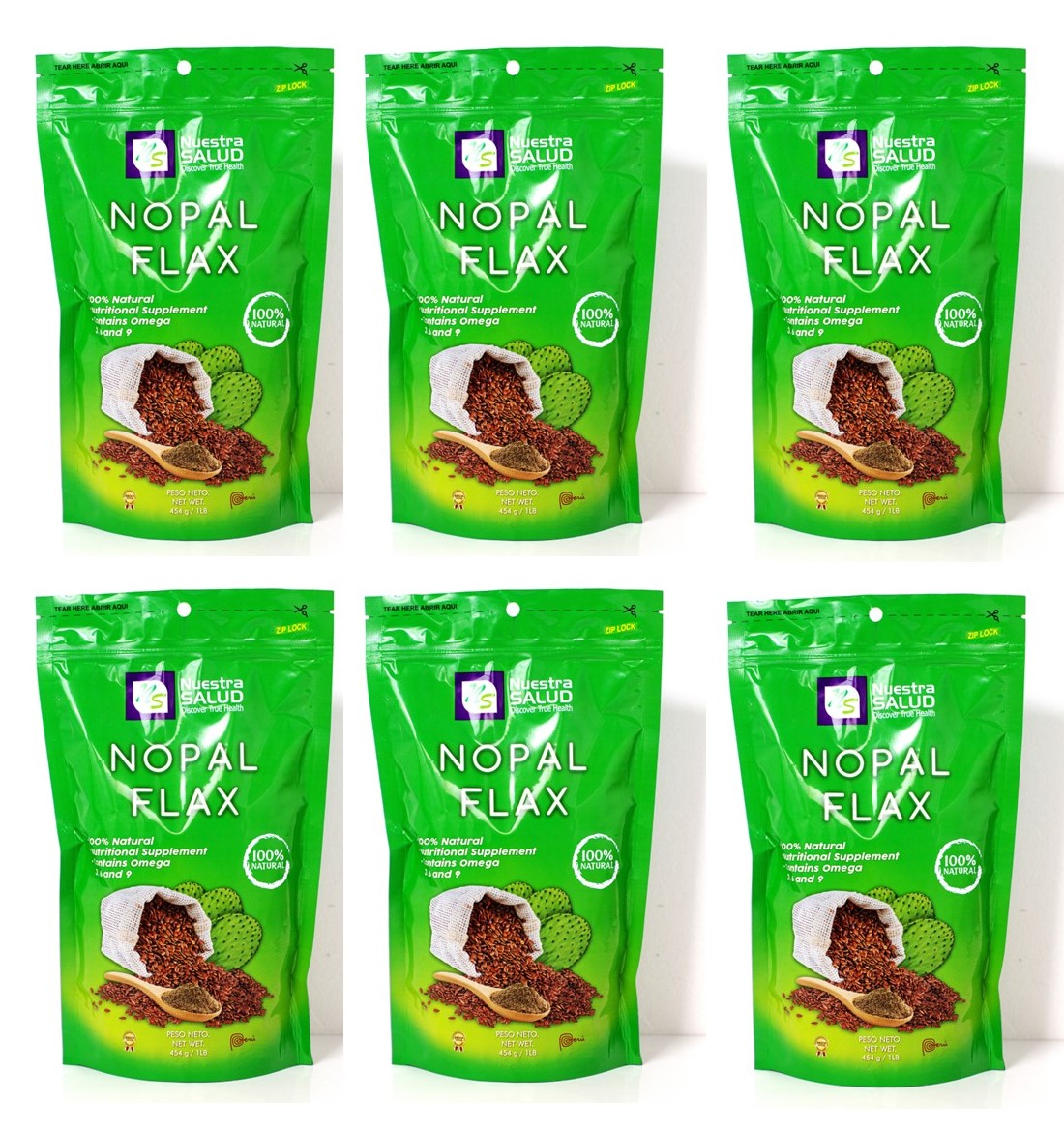 Nopal Flax Plus Original Linaza (6 units) Flaxseed Fiber for Gentle Colon Cleansing and Digestive Health. Nuestra Salud
