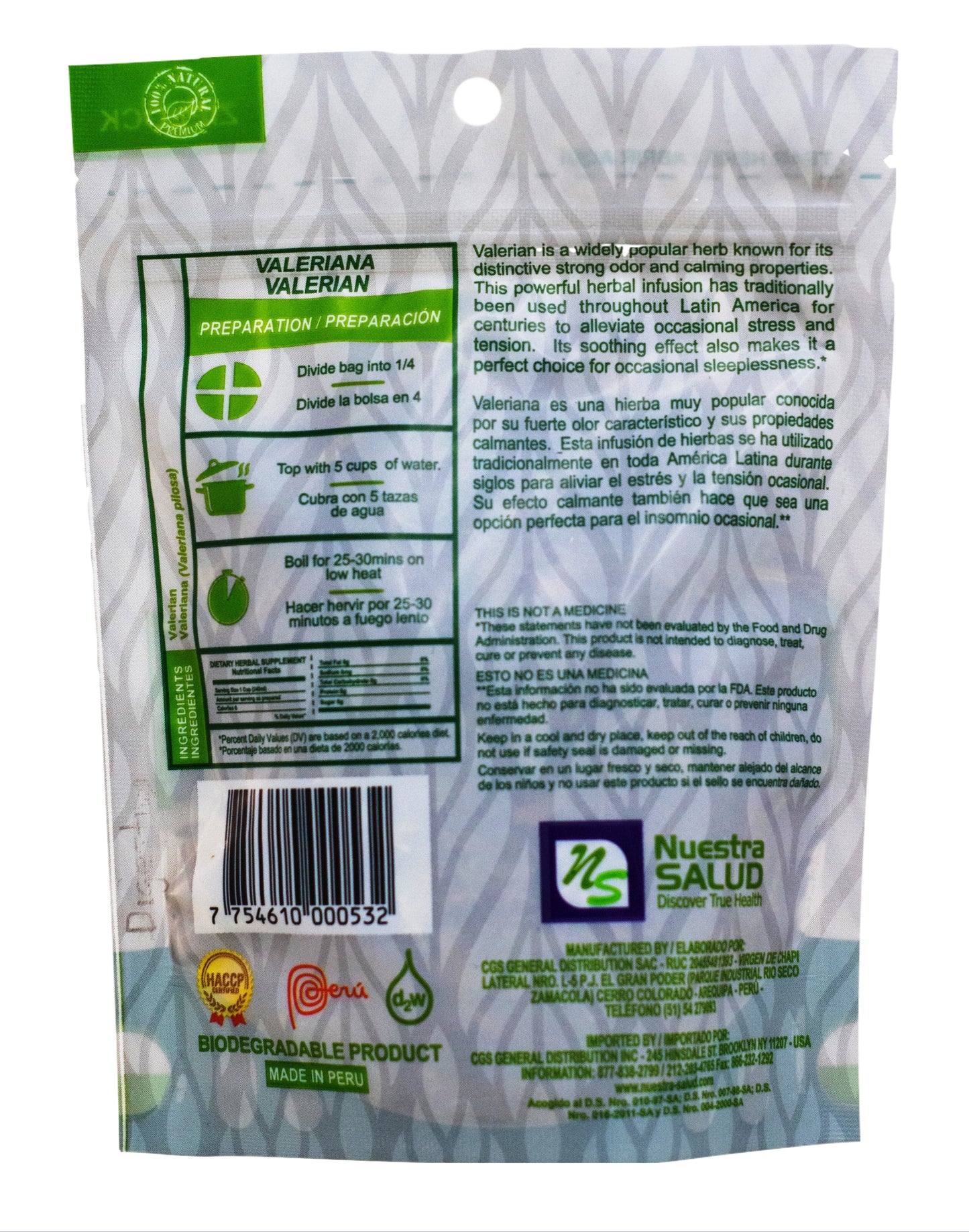 Valeriana Valerian Root Herbal Infusion Tea Value Pack (120g) by Nuestra Salud sold by NS Herbs Co.